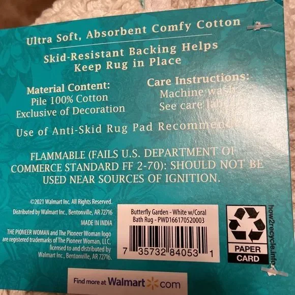 NWT Pioneer Woman  Butterfly Garden Bath Rug 20” x 32” - Picture 10 of 13